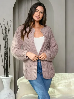 WOMEN'S LONG SLEEVE KNIT DETAILED SWEATER CARDIGAN