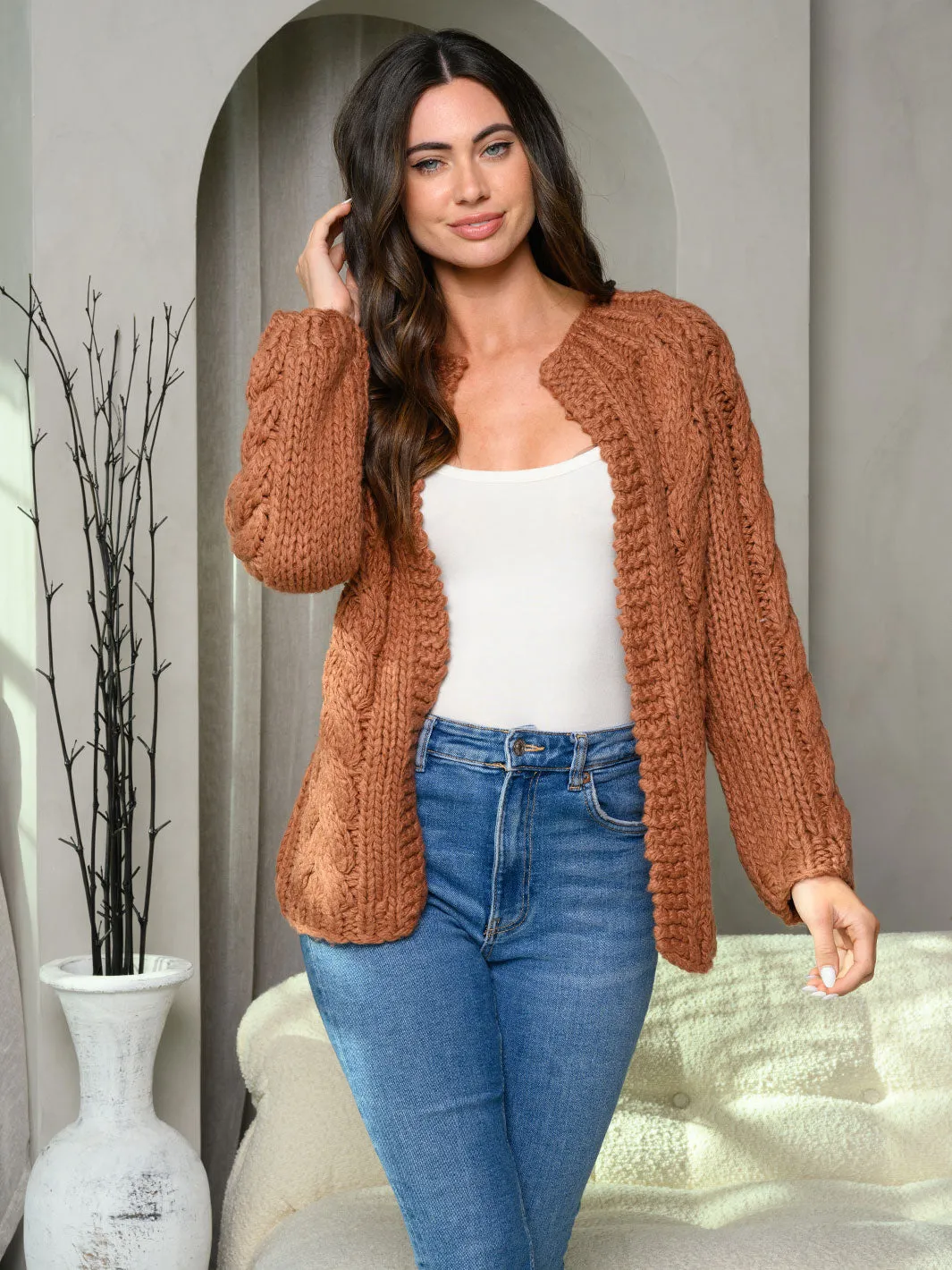 WOMEN'S LONG SLEEVE KNIT DETAILED SWEATER CARDIGAN