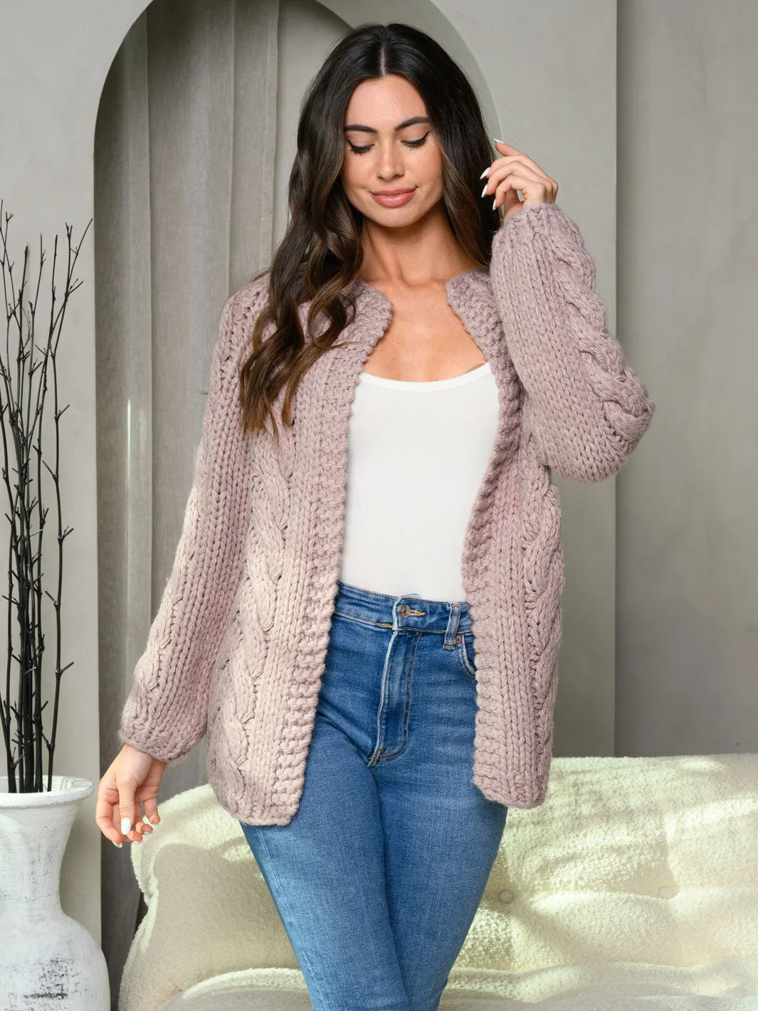 WOMEN'S LONG SLEEVE KNIT DETAILED SWEATER CARDIGAN