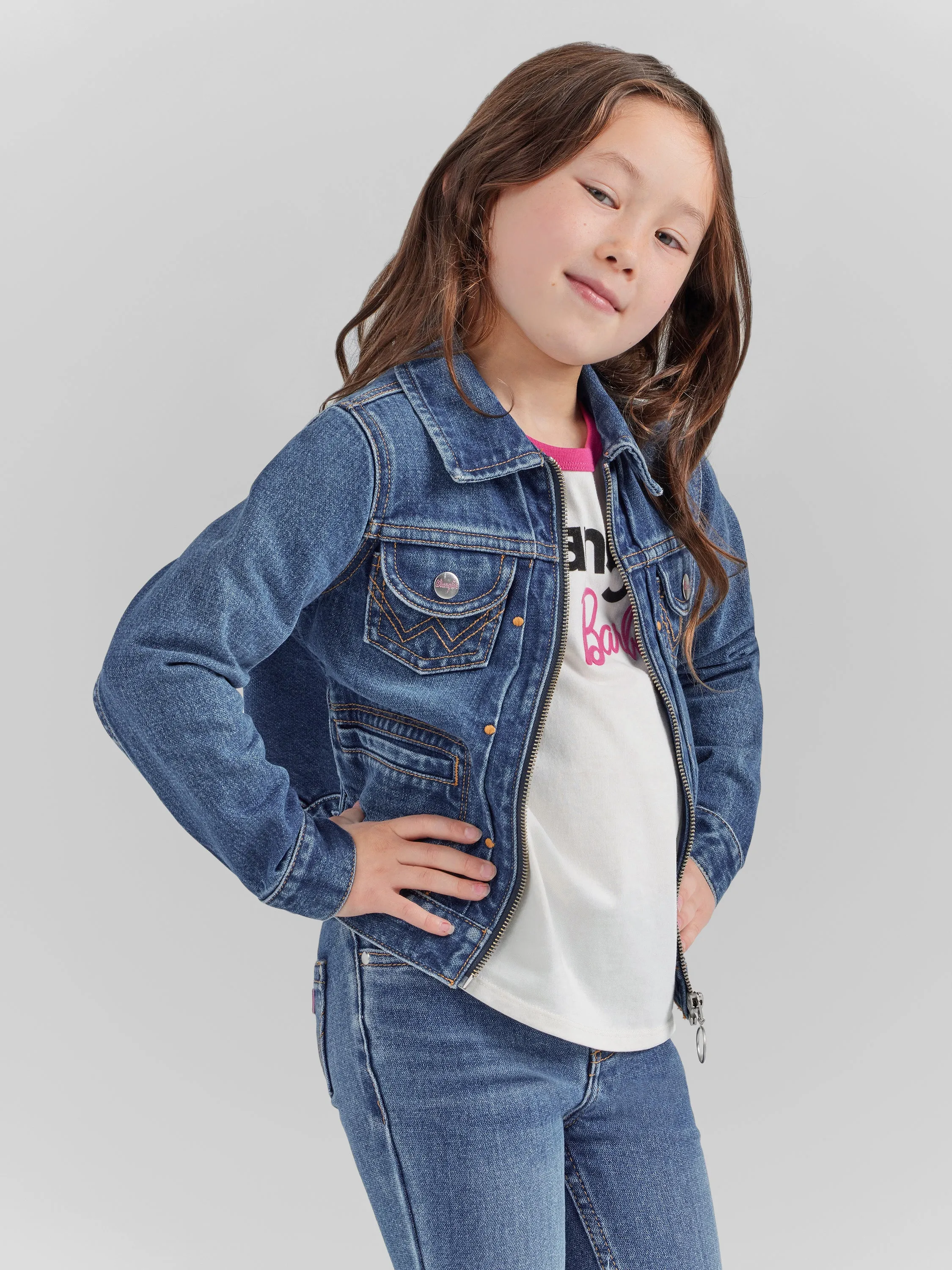 Wrangler Girl's Barbie Zip Front Denim Jacket