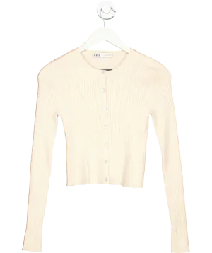 ZARA Beige Ribbed Knit Cardigan UK S