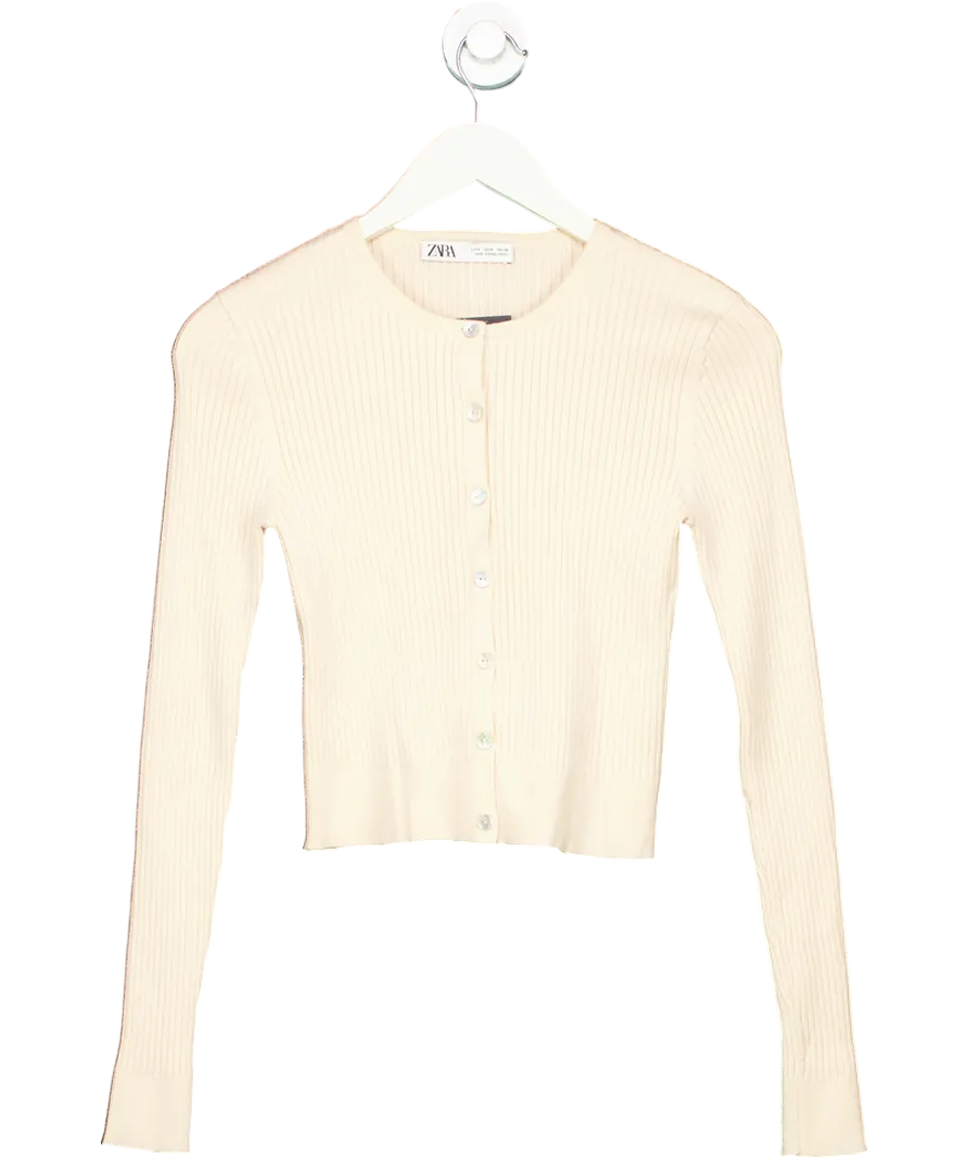 ZARA Beige Ribbed Knit Cardigan UK S