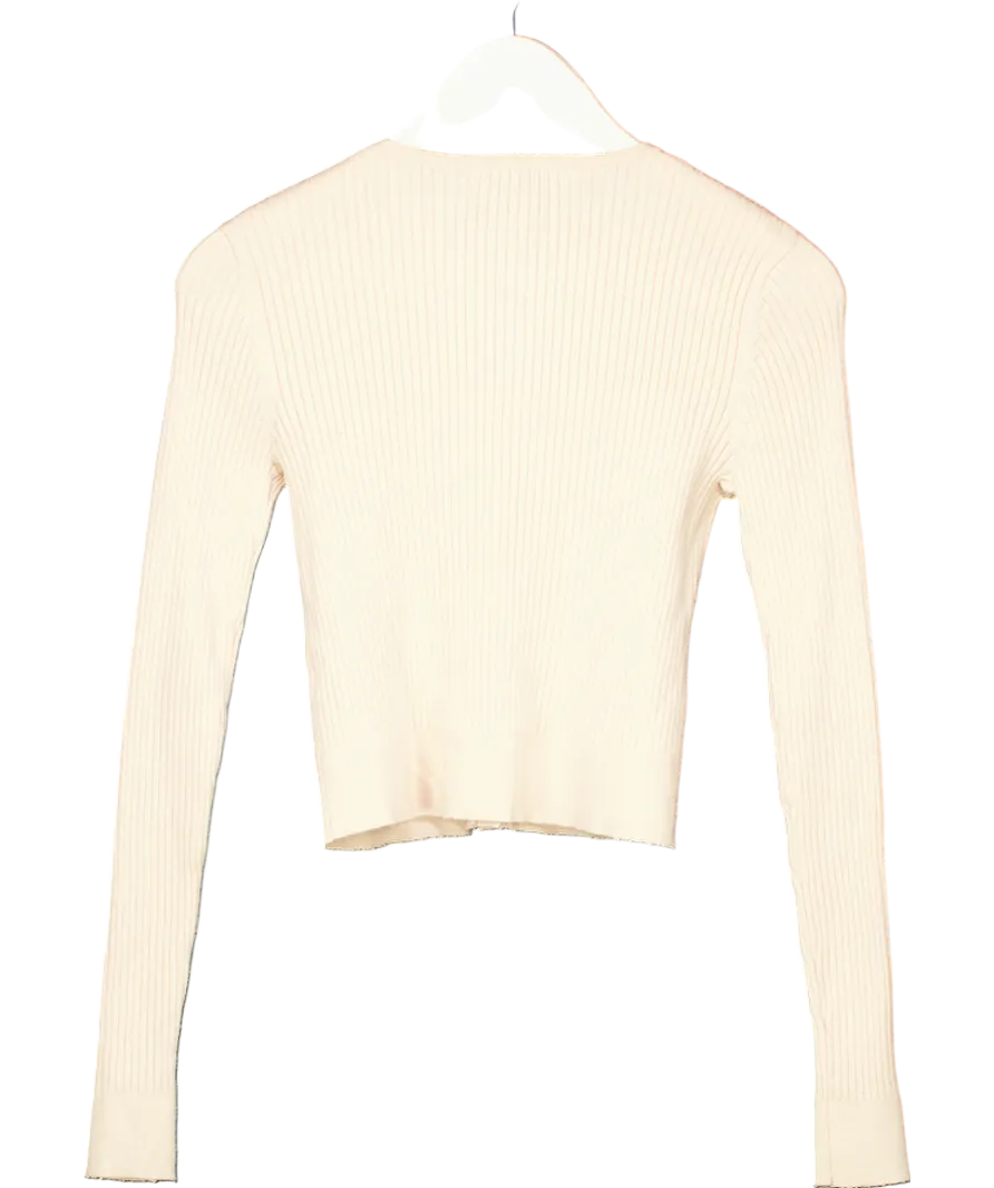 ZARA Beige Ribbed Knit Cardigan UK S